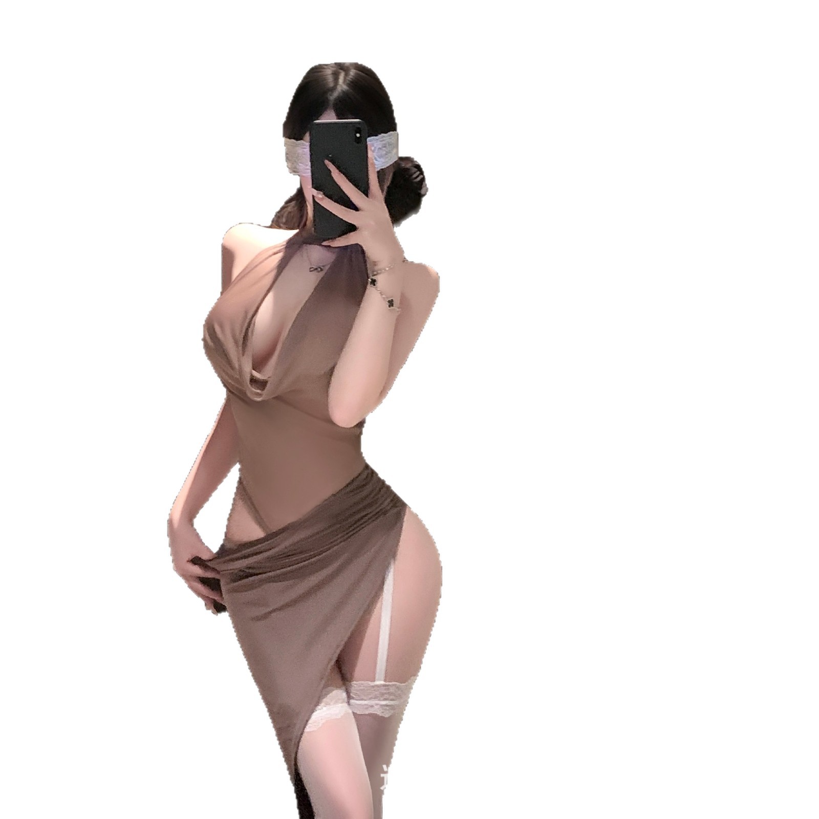 Lace Trim Cami - 섹시한 오피스 비서 코스프레 여성용 홀터넥