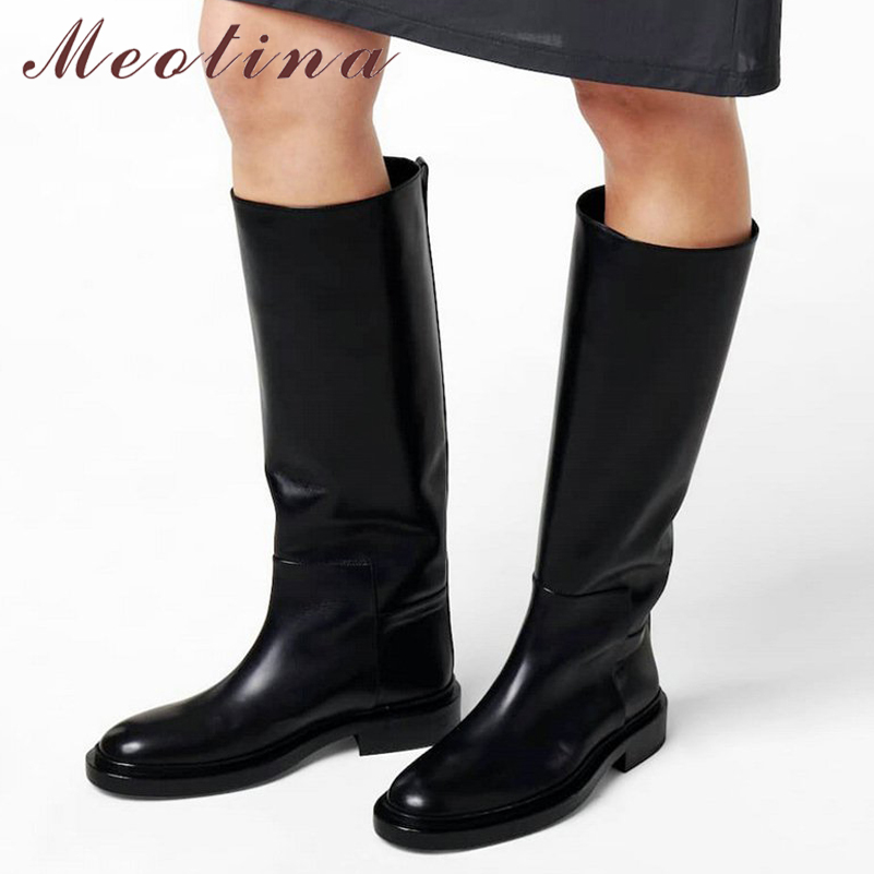 Women'S Fashion Knee High Boots - Meotina 여성 정품 가죽 무릎 높은