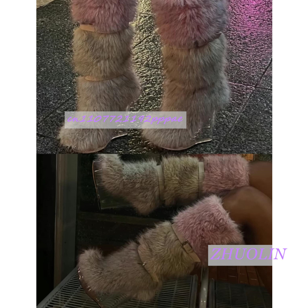 겨울 그라데이션 퍼리 투명 웨지 부츠 여성용 스위트 벨 - Women'S Fashion Knee High Boots 리뷰 및 가격
