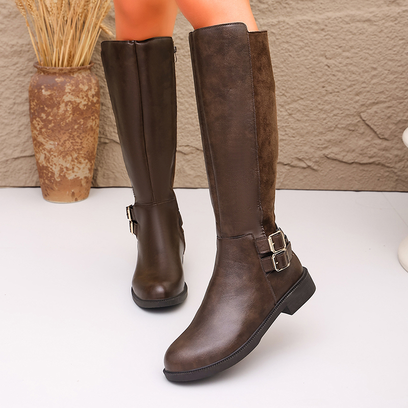 패션 버클 브라운 PU 가죽 라이딩 부츠 여성 플러스  - Women'S Fashion Knee High Boots 리뷰 및 가격
