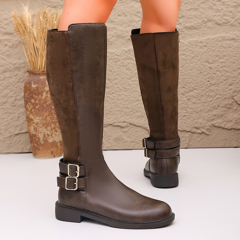 패션 버클 브라운 PU 가죽 라이딩 부츠 여성 플러스  - Women'S Fashion Knee High Boots 리뷰 및 가격