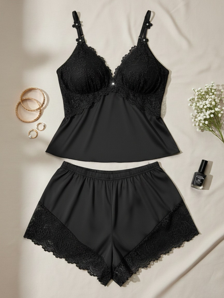 여성 플러스 사이즈 레이스 란제리 세트, 블랙 핑크 2 - Lace Trim Cami 리뷰 및 가격